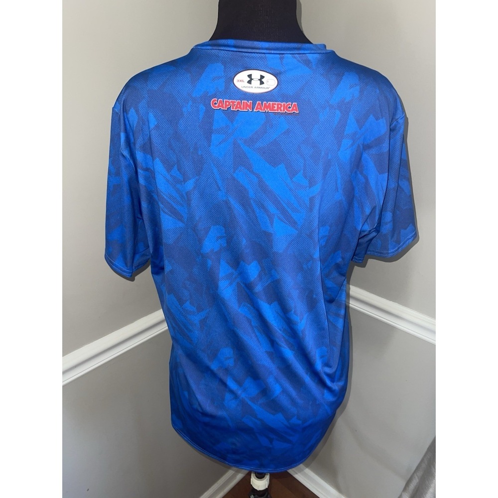 Under Armour Marvel Captain America Mens 3XL Compression Shirt Heat Gear Blue - Picture 2 of 3